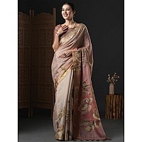 AKHILAM Womens Kanjeevaram Silk Floral Printed Saree With Unstitched Blouse Piece(Brown_BAHULA103_SU)