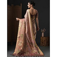 AKHILAM Womens Kanjeevaram Silk Floral Printed Saree With Unstitched Blouse Piece(Brown_BAHULA103_SU)