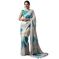 AKHILAM Womens Georgette Floral Printed Saree With Unstitched Blouse PieceWhiteDIPIKA102SU