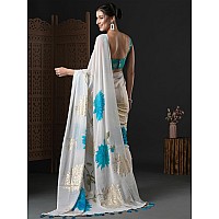 AKHILAM Womens Georgette Floral Printed Saree With Unstitched Blouse PieceWhiteDIPIKA102SU