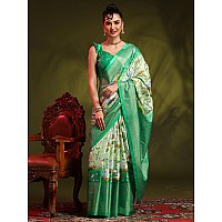 AKHILAM Womens Dola Silk Kalamkari Printed Saree With Unstitched Blouse Piece(Light Green_RAJWADI03E_HS)