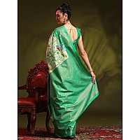 AKHILAM Womens Dola Silk Kalamkari Printed Saree With Unstitched Blouse Piece(Light Green_RAJWADI03E_HS)