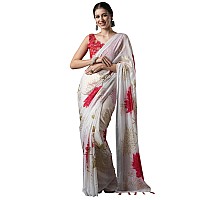 AKHILAM Womens Georgette Floral Printed Saree With Unstitched Blouse PieceWhiteDIPIKA104SU