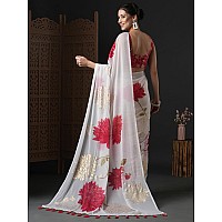 AKHILAM Womens Georgette Floral Printed Saree With Unstitched Blouse PieceWhiteDIPIKA104SU