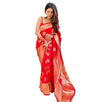 Regolith Designer Sarees women banarasi cotton silk Saree with Jacquard Unstitched blouse Piece Royal Red