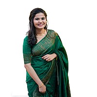 Regolith Designer Sarees women banarasi cotton silk Saree with Jacquard Unstitched blouse Piece Green