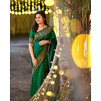 Regolith Designer Sarees women banarasi cotton silk Saree with Jacquard Unstitched blouse Piece Green