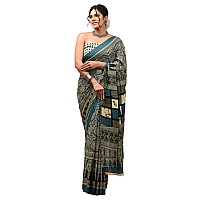 Crafts Moda Women Pure Cotton Multicolor Printed Saree With Blouse