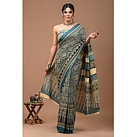 Crafts Moda Women Pure Cotton Multicolor Printed Saree With Blouse