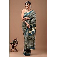 Crafts Moda Women Pure Cotton Multicolor Printed Saree With Blouse