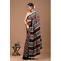 Crafts Moda Women Pure Cotton Maroon Saree Floral Printed With Unstitched Blouse