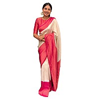 Sugathari Beige Womens Kanchipuram Art Silk Saree With Blouse Piece KANCHIPURAM 2004 BEIGE PINK