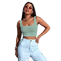 Sugathari Womens Girls Solid Ribbed Boat Neck Sleeveless Crop Tops For Women Top 36 Teal Xs