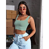 Sugathari Womens Girls Solid Ribbed Boat Neck Sleeveless Crop Tops For Women Top 36 Teal Xs