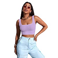 Sugathari Womens Girls Solid Ribbed Boat Neck Sleeveless Crop Tops For Women Top 36 Light Purple L