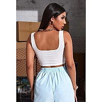 Sugathari Womens Girls Solid Ribbed Boat Neck Sleeveless Crop Tops For Women Top 36 White S