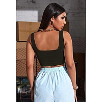 Sugathari Womens Girls Solid Ribbed Boat Neck Sleeveless Crop Tops For Women Top 36 Black Xs