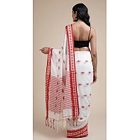 Sareekatha Womens Handloom Cotton Saree with Running Blouse Piece. (White-red)