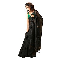 Sareekatha Womens Pure Cotton Ethnic Saree with Blouse (Black)