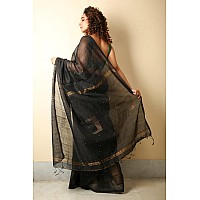 Sareekatha Womens Pure Cotton Ethnic Saree with Blouse (Black)