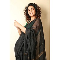 Sareekatha Womens Pure Cotton Ethnic Saree with Blouse (Black)