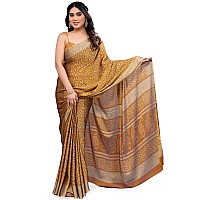 MIRCHI FASHION Womens Chiffon Batik Printed Saree with Blouse Piece (40508-Mustard, Beige)