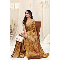 MIRCHI FASHION Womens Chiffon Batik Printed Saree with Blouse Piece (40508-Mustard, Beige)