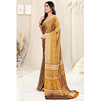 MIRCHI FASHION Womens Chiffon Batik Printed Saree with Blouse Piece (40508-Mustard, Beige)