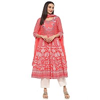 BIBA Women PRINTED ANARKALI SALWAR KURTA DUPATTA(SKDASSORTED9174_CORAL_34)