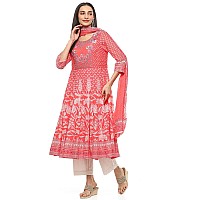 BIBA Women PRINTED ANARKALI SALWAR KURTA DUPATTA(SKDASSORTED9174_CORAL_34)