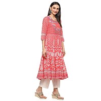 BIBA Women PRINTED ANARKALI SALWAR KURTA DUPATTA(SKDASSORTED9174_CORAL_34)