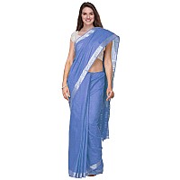 SheenKraft Womens Linen Blend Bhagalpuri Saree with Blouse Piece (Cornflower_Blue)