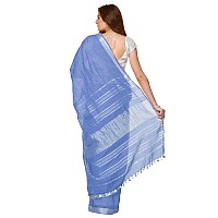 SheenKraft Womens Linen Blend Bhagalpuri Saree with Blouse Piece (Cornflower_Blue)