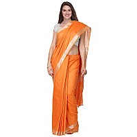 SheenKraft Womens Linen Blend Bhagalpuri Saree with Blouse Piece (Fine_Orange)