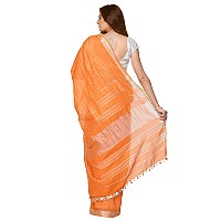 SheenKraft Womens Linen Blend Bhagalpuri Saree with Blouse Piece (Fine_Orange)