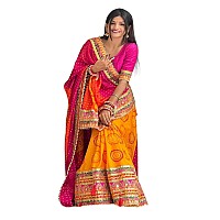 arriva fab Riva Enterprise Womens Soft Dola Silk With Bhandhani With Colourful Embroidery Heavy Lace Saree With Blouse (Multicolor)