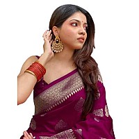 Regolith Designer Sarees women banarasi cotton silk Saree with Jacquard Unstitched blouse Piece AMagenta