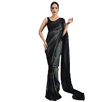 SIRIL Womens Georgette Printed Ready To Wear Saree With Unstitched Blouse Piece (3374S364_Black)