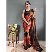 SIRIL Womens Georgette Printed Ready To Wear Saree With Unstitched Blouse Piece (3374S363_Mustard & Black)