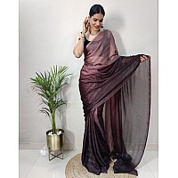 SIRIL Womens Georgette Ready To Wear Saree With Unstitched Blouse Piece (3375S378_Brown)