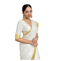 Yashika Womens Trendy Cotton Silk Saree with Blouse Material Pongal Special South Indian kerala Saree With Blouse PieceAZY