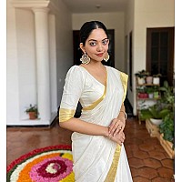 Yashika Womens Trendy Cotton Silk Saree with Blouse Material Pongal Special South Indian kerala Saree With Blouse PieceAZY