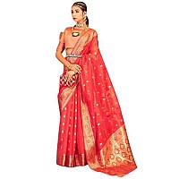 GRECIILOOKS Women Jacquard Cotton Silk Casual Regular Fit Saree Orange