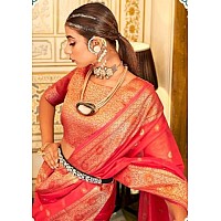 GRECIILOOKS Women Jacquard Cotton Silk Casual Regular Fit Saree Orange