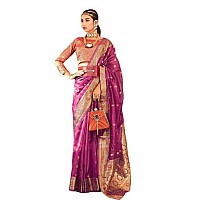 GRECIILOOKS Womens JACQUARD COTTON SILK Casual Saree for Women Pink