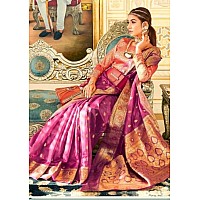 GRECIILOOKS Womens JACQUARD COTTON SILK Casual Saree for Women Pink