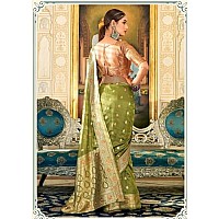 GRECIILOOKS Womens Casual Jacquard Cotton Silk Regular Fit Saree Green