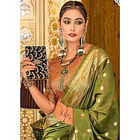 GRECIILOOKS Womens Casual Jacquard Cotton Silk Regular Fit Saree Green