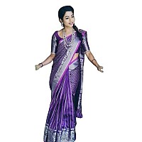 Flosive Womens Kanjivaram Silk Saree With Handloom Weaving Work With Blouse (PURPLE)