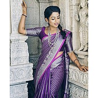 Flosive Womens Kanjivaram Silk Saree With Handloom Weaving Work With Blouse (PURPLE)